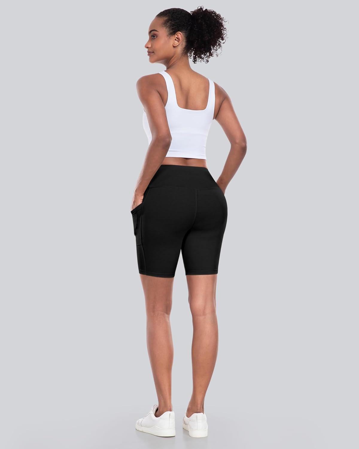 Thumbnail 3 de CHRLEISURE Womens Biker Yoga Shorts with Pockets: High Waist Tummy Control 4-Pack