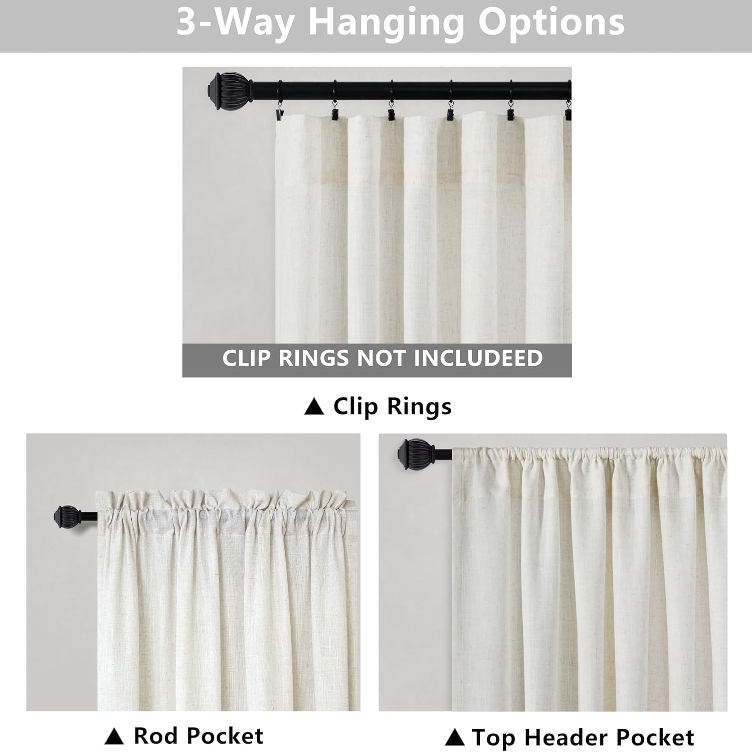 Thumbnail 4 de Mrs.Naturall Linen Curtains 102-Inch Long, 2-Panel Set in Ivory Cream – Light Filtering Semi-Sheer, Rod Pocket