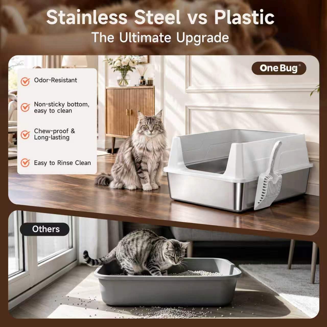 Thumbnail 6 de OneBug MSP-XC-W607-Grey XXL Stainless Steel Cat Litter Box with High Guard