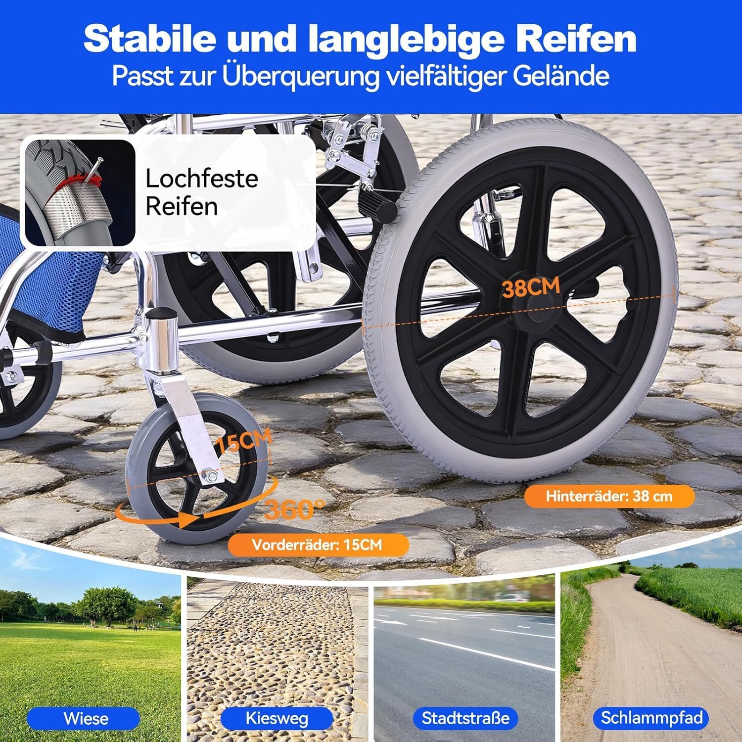 Thumbnail 6 de ByteTecpeak M3 Ultraleicht Rollstuhl – faltbar, 10 kg, Sitzbreite 45 cm, blau