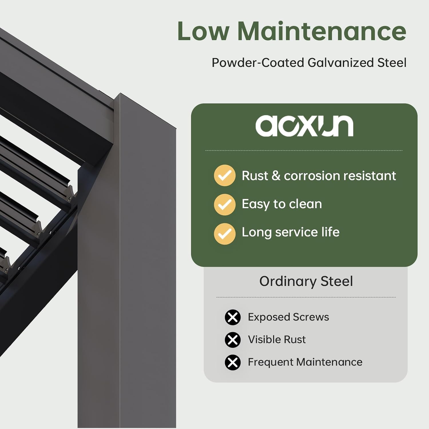 Detalle 1 de Aoxun G43049-1210BK-AX 10x12 Louvered Metal Pergola with Drainage