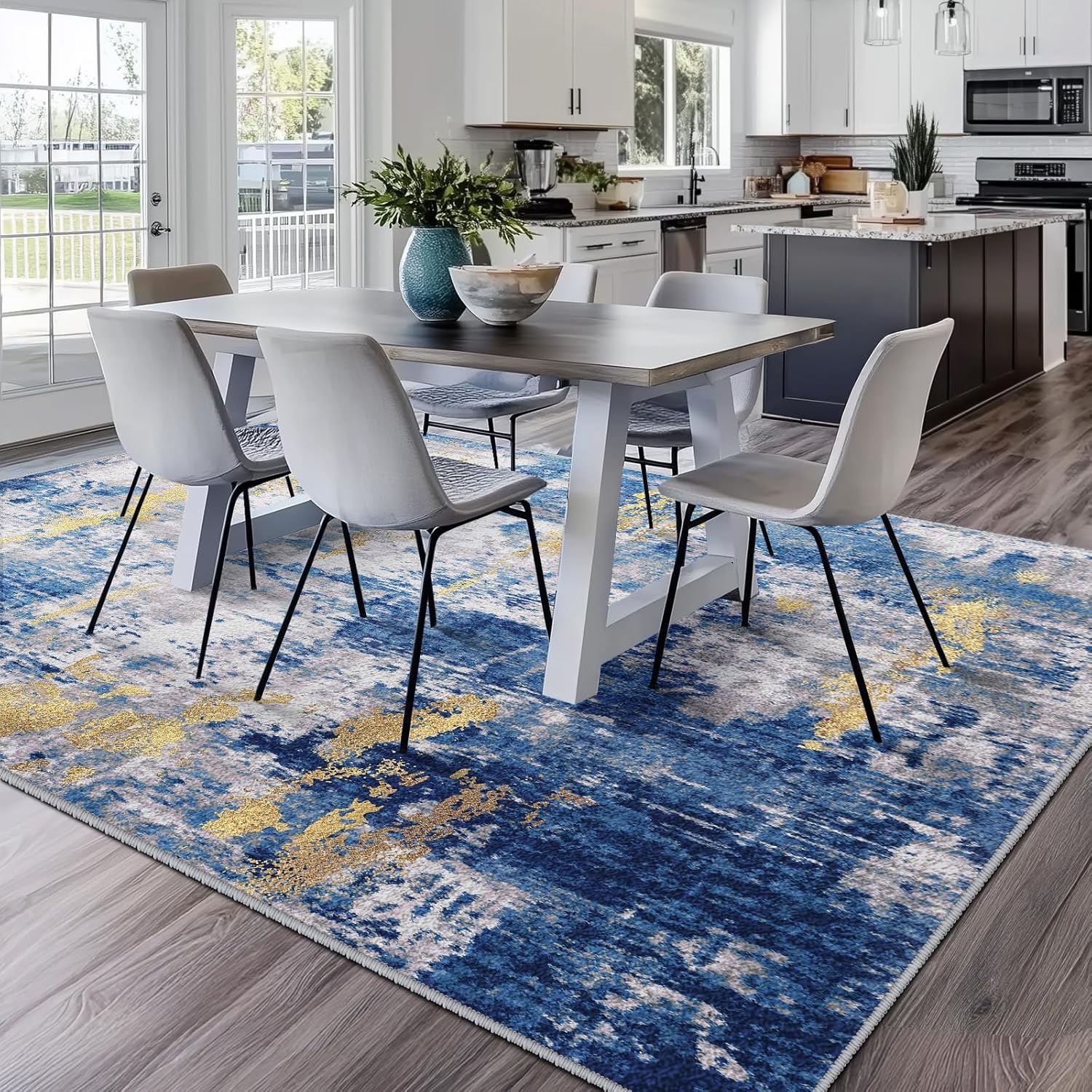Detalle 2 de RELEANY tides 5' x 7' Area Rug, Washable Low-Pile Abstract Print