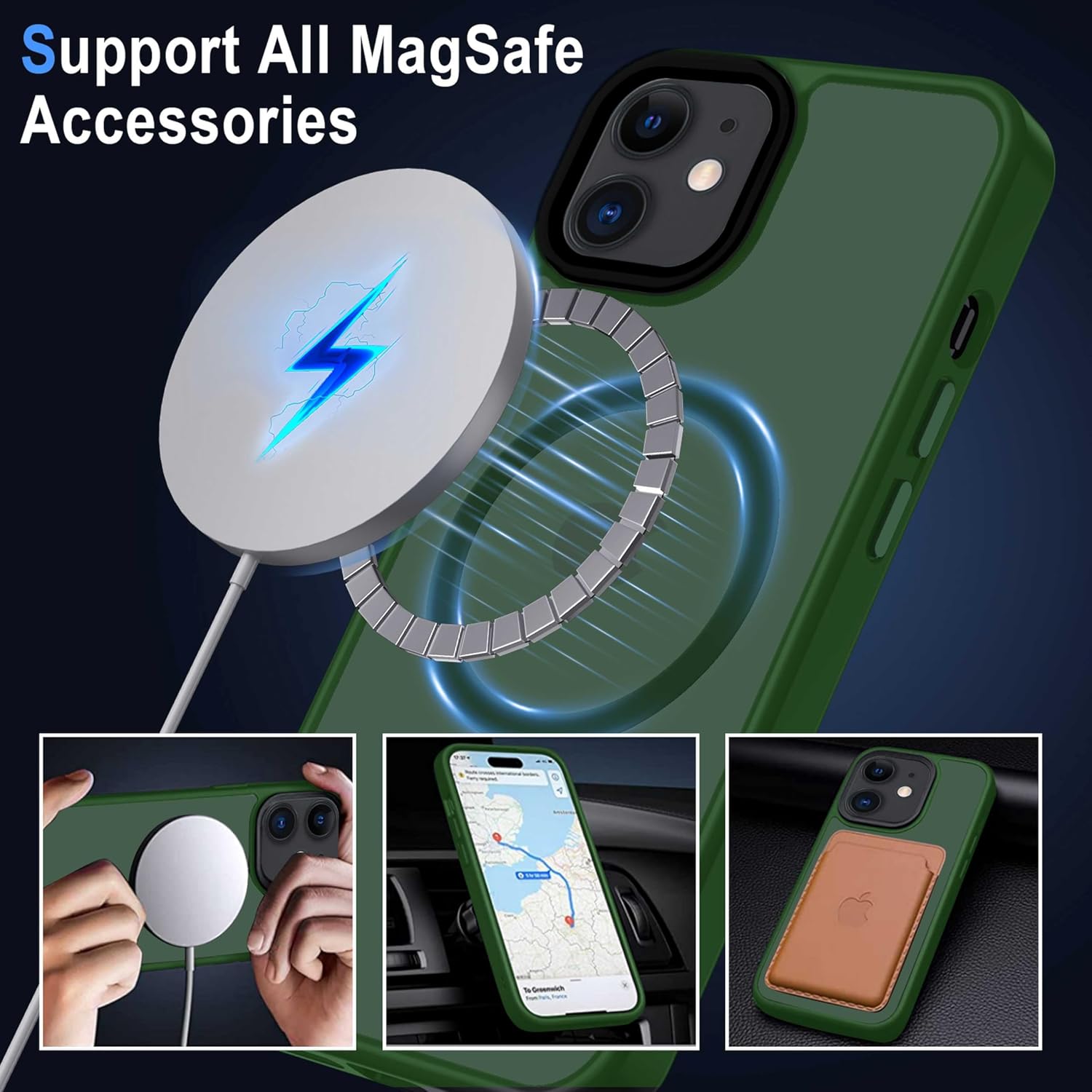 Thumbnail 2 de XTCASE Coque magnétique MagSafe pour iPhone 11 – Dos translucide vert foncé, protection anti-choc et anti-rayures