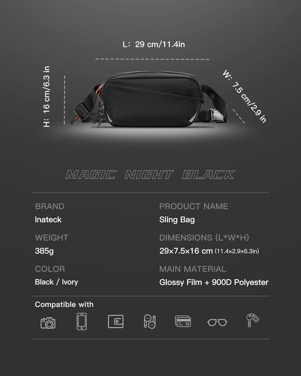 Thumbnail 2 de Inateck Sling Bag X-Pro (FBX22) expandable crossbody & shoulder bag for electronics