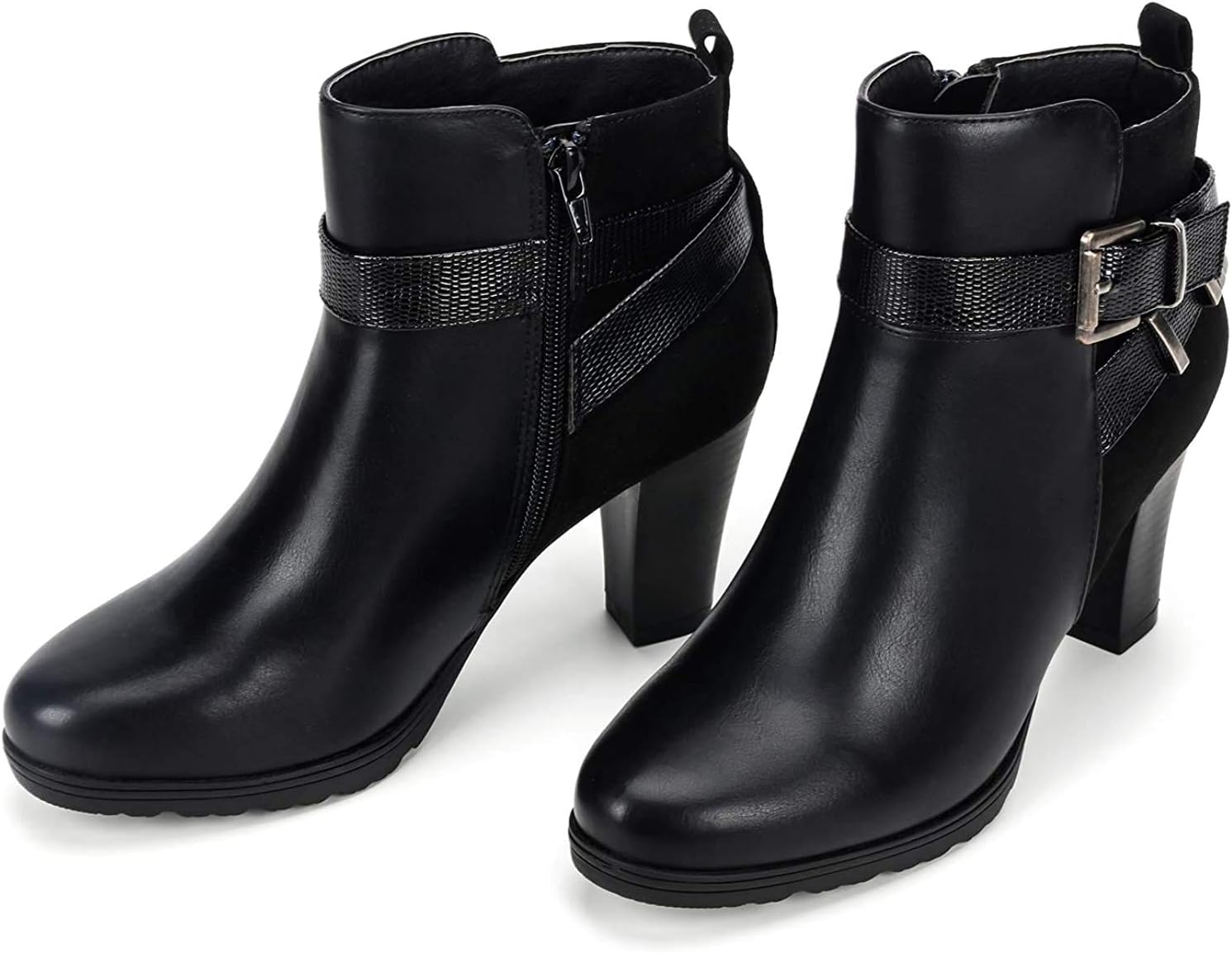 Detalle de mysoft Women's Chunky Heel Ankle Boots with Side Zipper, Wide Width