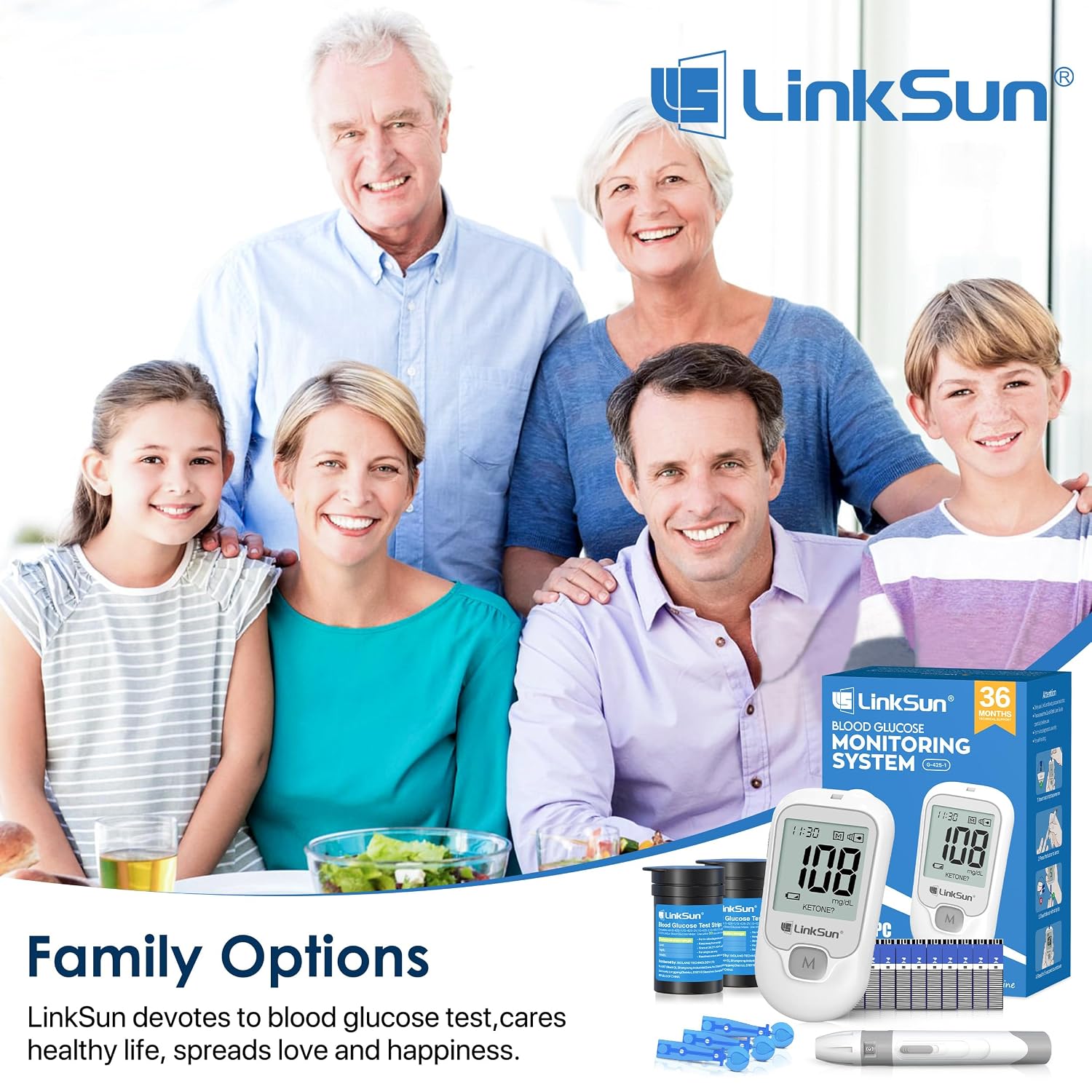 Detalle 2 de LinkSun G-425-1 Blood Glucose Monitor Kit with Large Display and 100 Strips