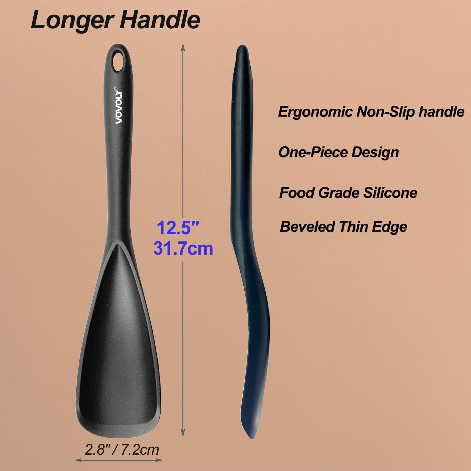Detalle 2 de VOVOLY Silicone Cooking Spoon for Nonstick Cookware (2-Pack), Seamless Design, Heat-Resistant