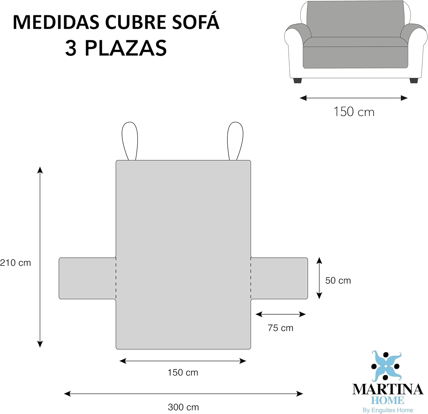 Detalle de Martina Home Diamond Copridivano imbottito 3 Posti – Antracite/Nero: copridivano reversibile, lavabile e pratico