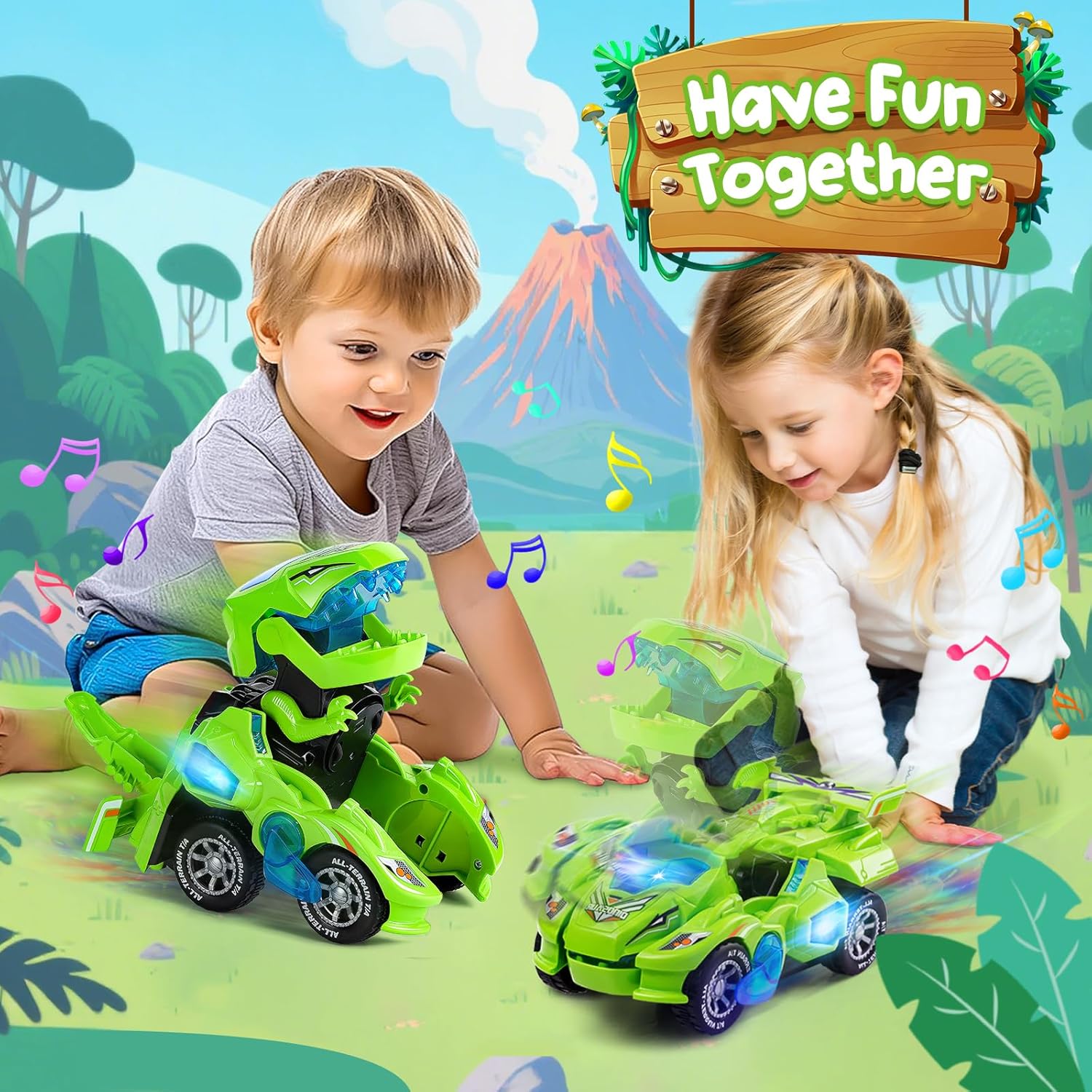 Thumbnail 5 de Yellcetoy Dinosaur Transforming Car (Automatic Dino Car Toy) with Flashing Lights & Sound – Green