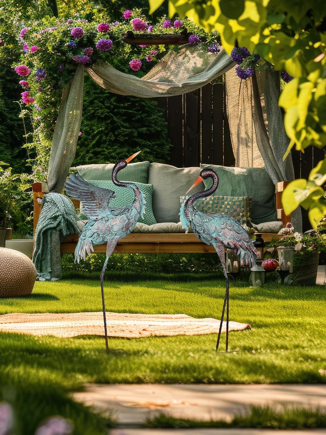 Thumbnail 2 de YEAHOME Garden Decor Outdoor Statues (Set of 2) – 38/36 Inch Large Metal Blue Heron Lawn Sculptures