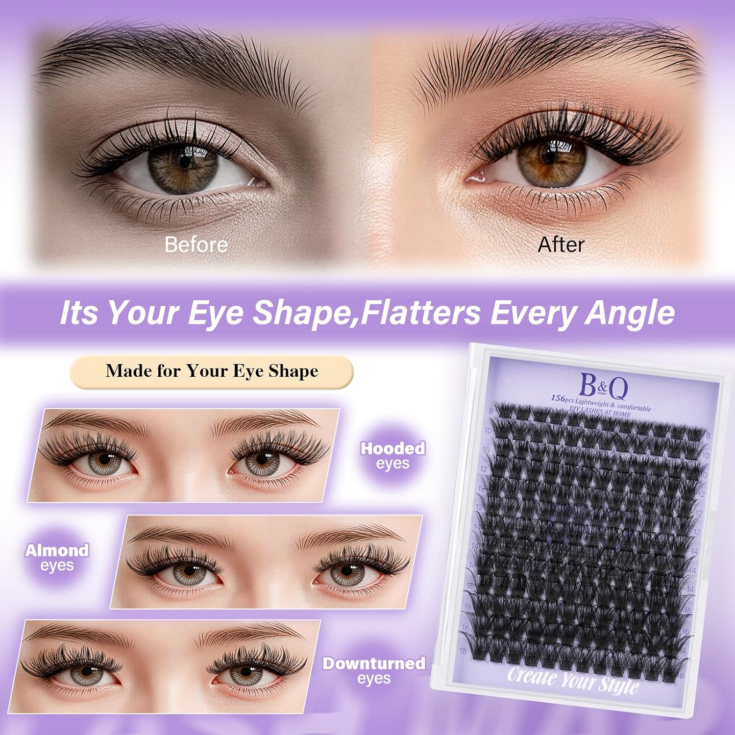 Detalle de B&Q Volume Lash Clusters Wispy B02 (72PCS) D Curl Lash Cluster Extensions with Soft Band