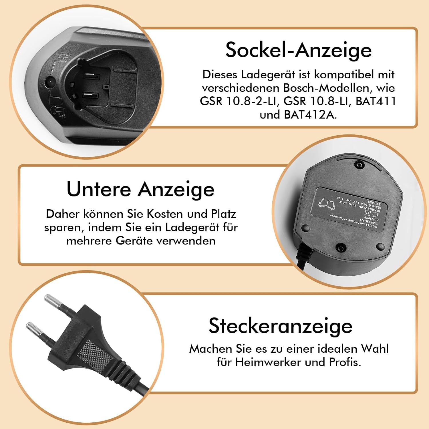 Detalle 2 de HOSPAOP HBO12v batteriladdare för Bosch 10,8–12 V med LED-indikator