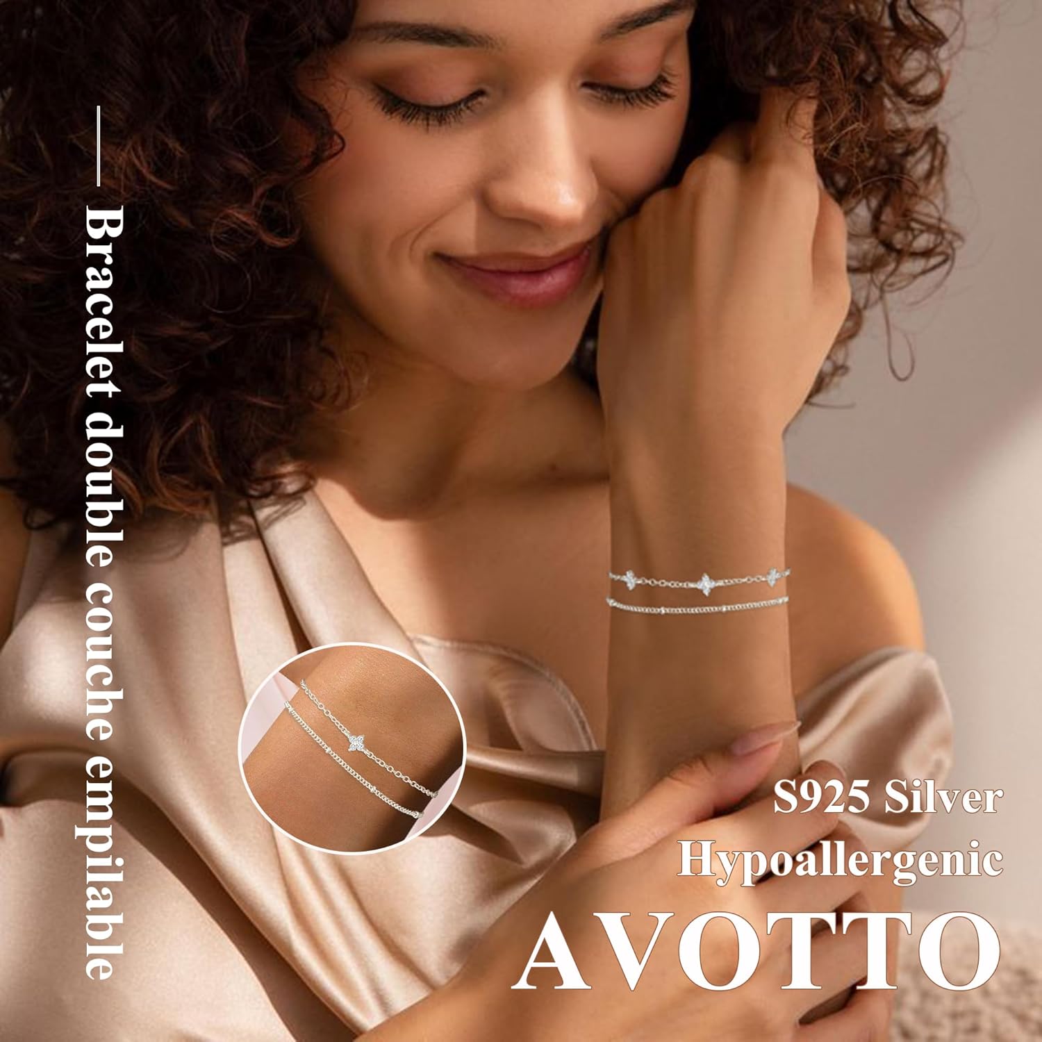 Thumbnail 1 de Avotto 925 Silber Armband für Damen & Mädchen (doppelte, stackbare Schmuckarmbänder)