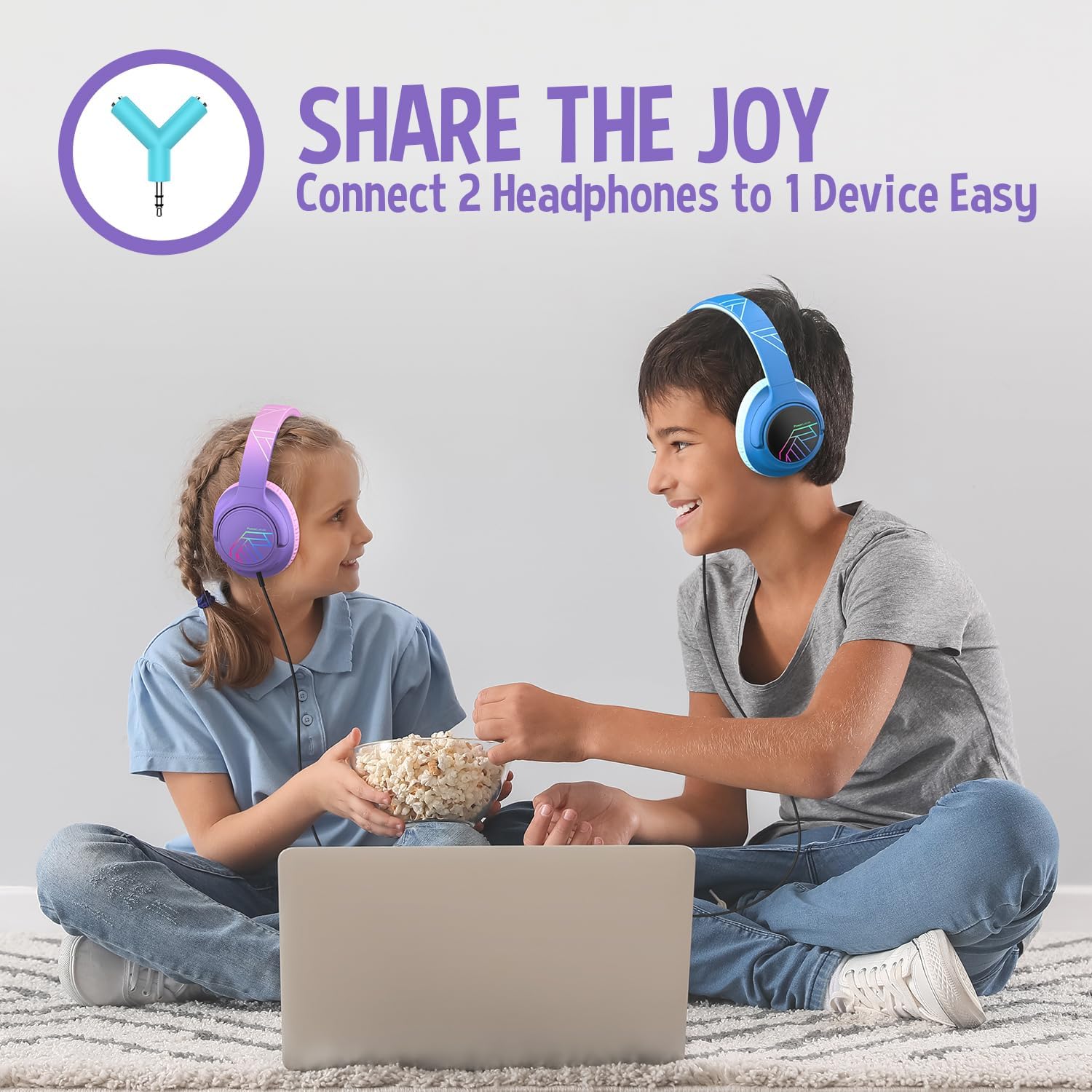 Thumbnail 5 de PowerLocus Casque Audio Enfant — Bluetooth 5.3, 74/85/94dB, LED, Partage et 45 h d’autonomie