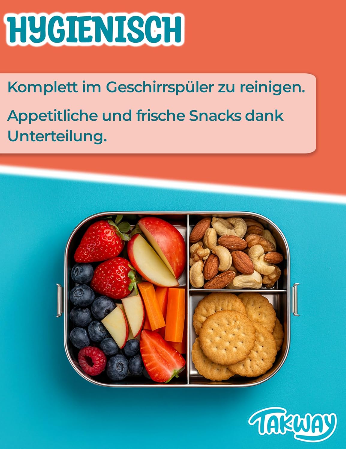 Thumbnail 6 de TAKWAY Edelstahl Brotdose 800ml mit Fächern – Auslaufsichere Bento Box für Kinder und Erwachsene