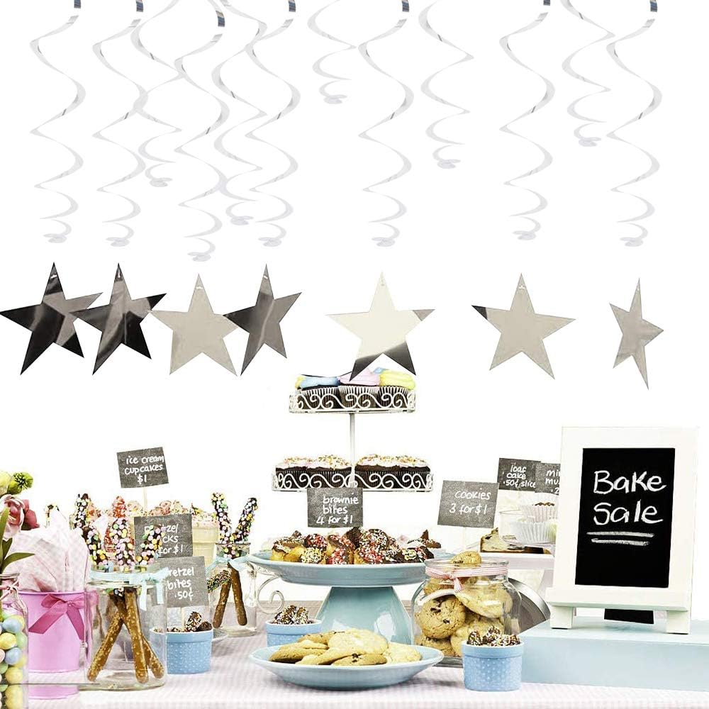 Thumbnail 3 de BEISHIDA Silver Star Hanging Swirl Decorations (Pack of 15) for Graduation, Wedding, and Baby Shower