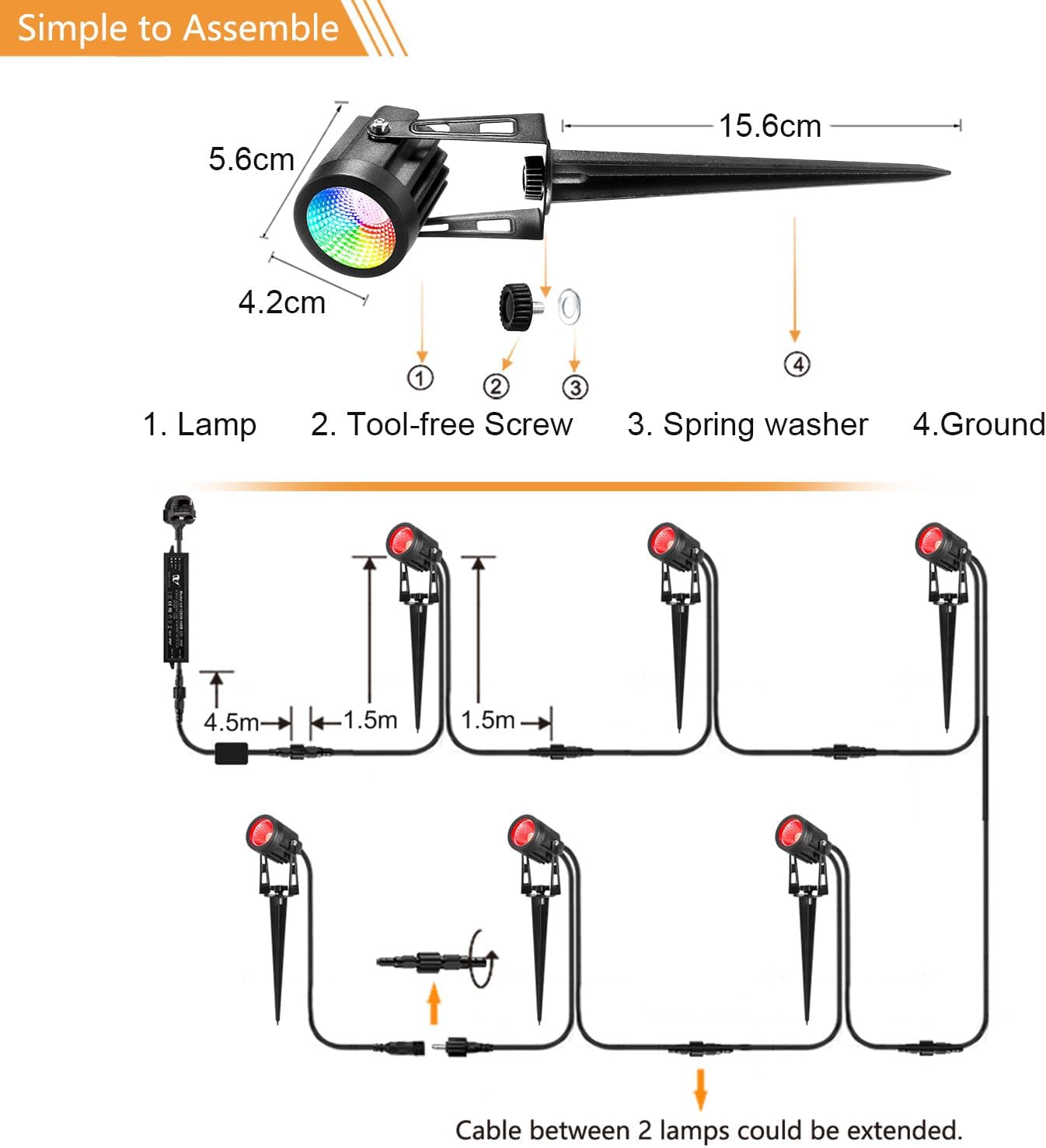 Detalle de ECOWHO Garden spot lights 20m mains