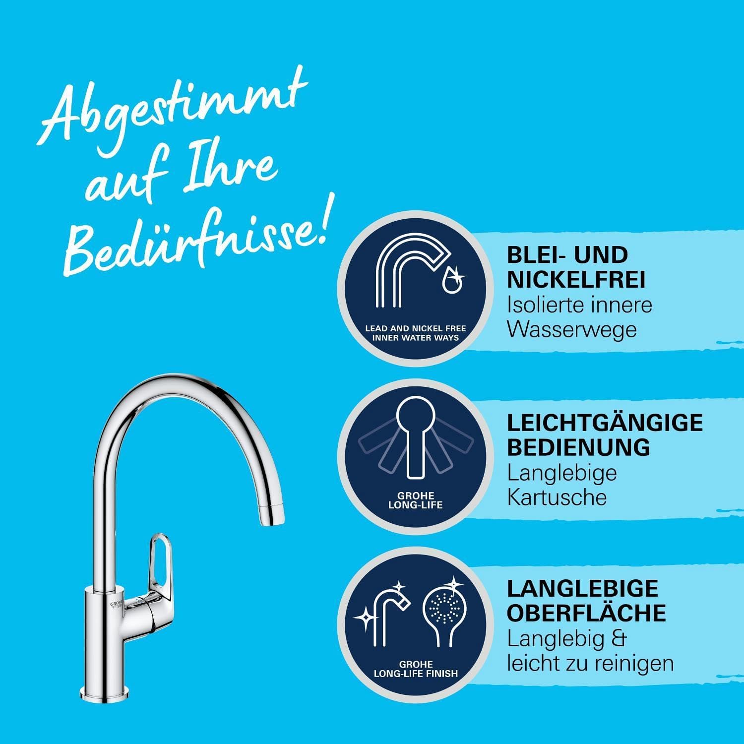 Detalle 2 de GROHE Start Flow Küchenarmatur 31555001 mit hohem Auslauf und 360° Schwenkbereich (chrom)