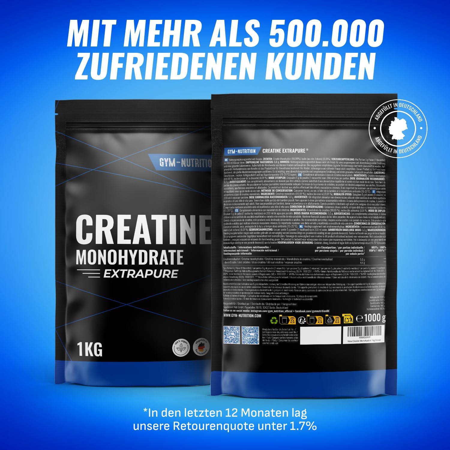 Detalle de Creatin Monohydrat Pulver 1kg hochdosiert