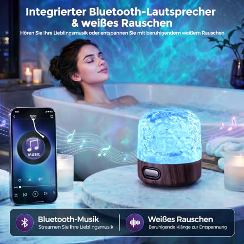Detalle 2 de UPXNBOR Sternenhimmel Projektor Nachtlicht mit Bluetooth-Lautsprecher – 16 Farben, Ocean-Wave-Modus, IP54