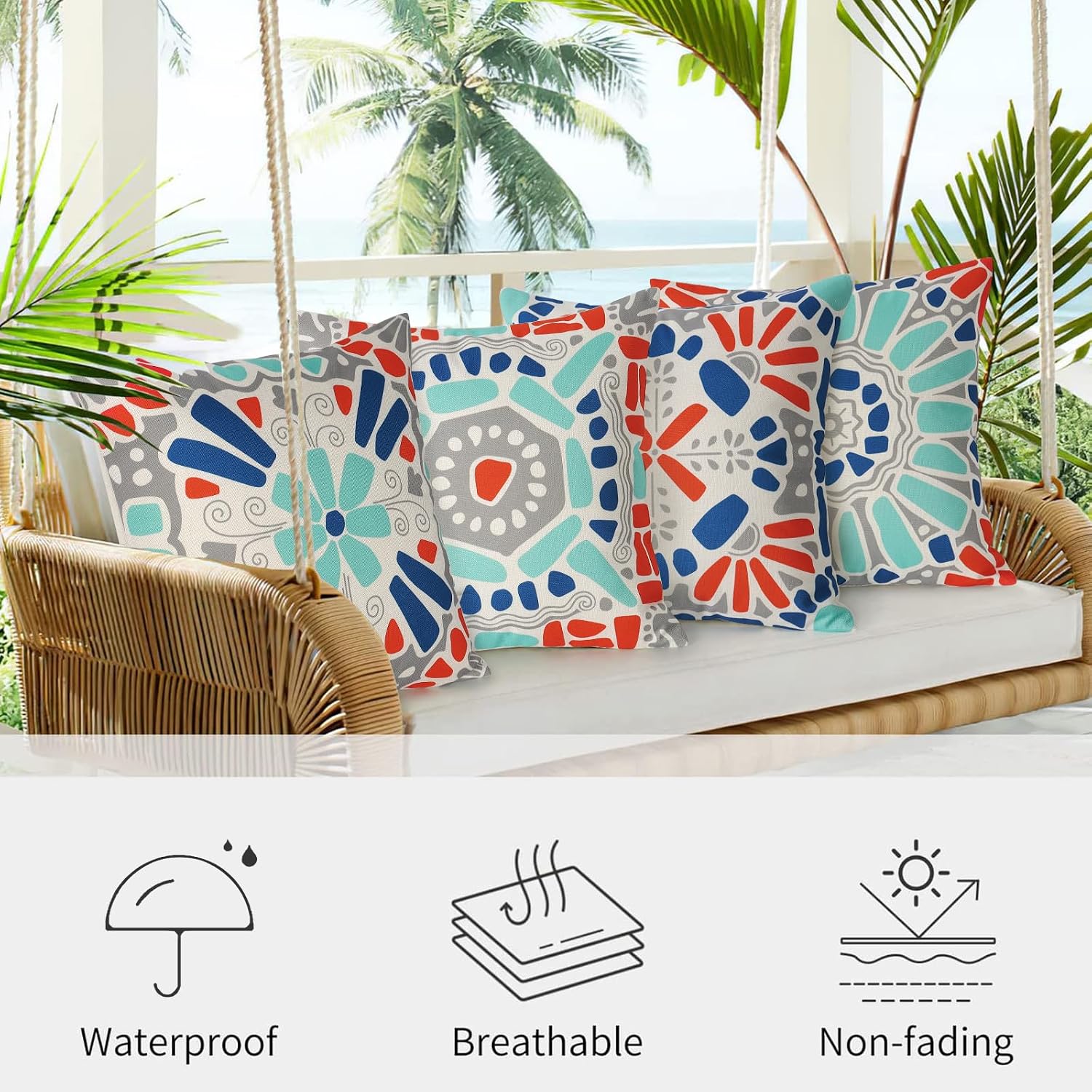 Detalle de Weldomcor Waterproof 18x18 inch Cushion Covers Set of 4 — Boho Outdoor Decor