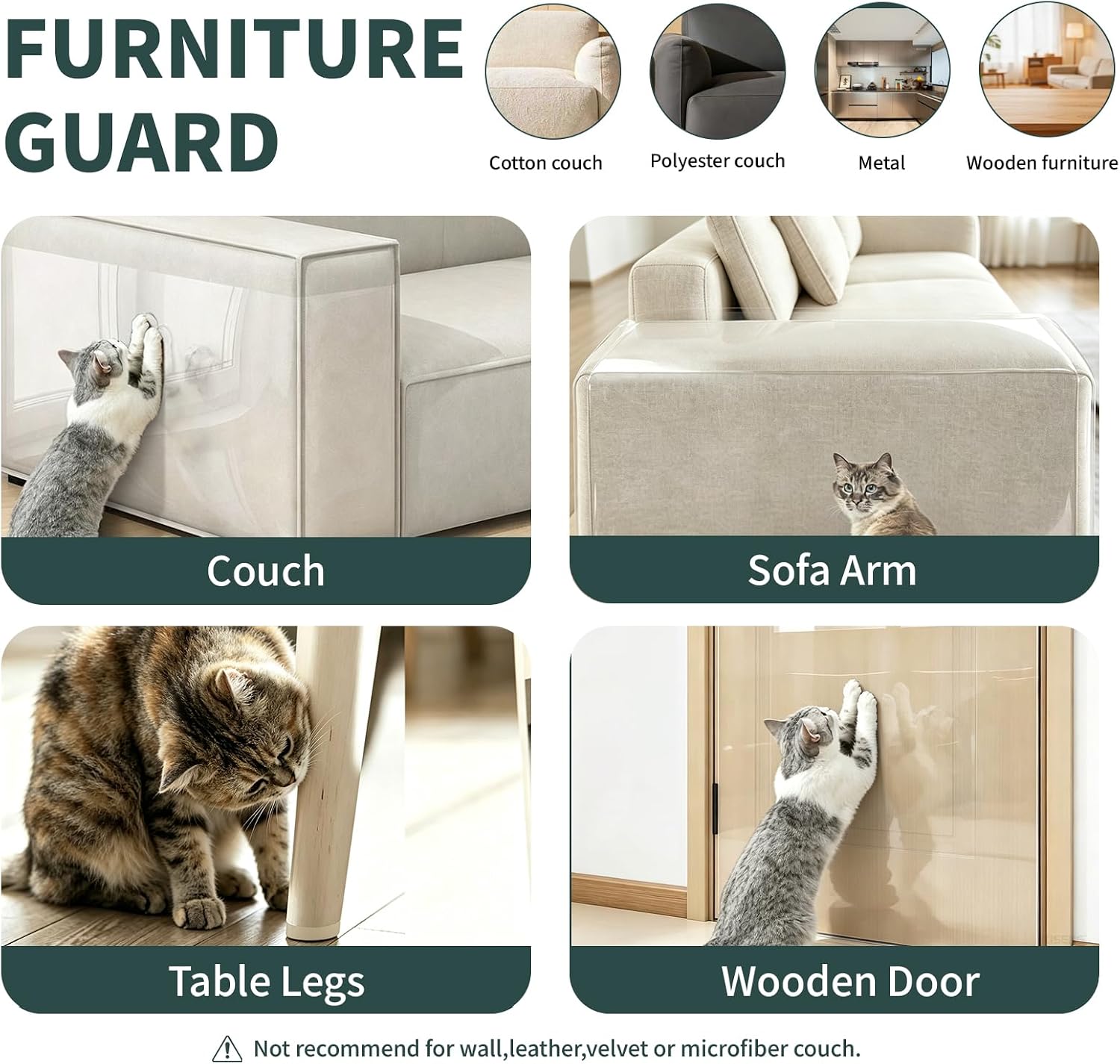 Detalle de KISENG 31.5 Cat Scratch Furniture Protector, Clear PVC Roll, 160" x 12.4