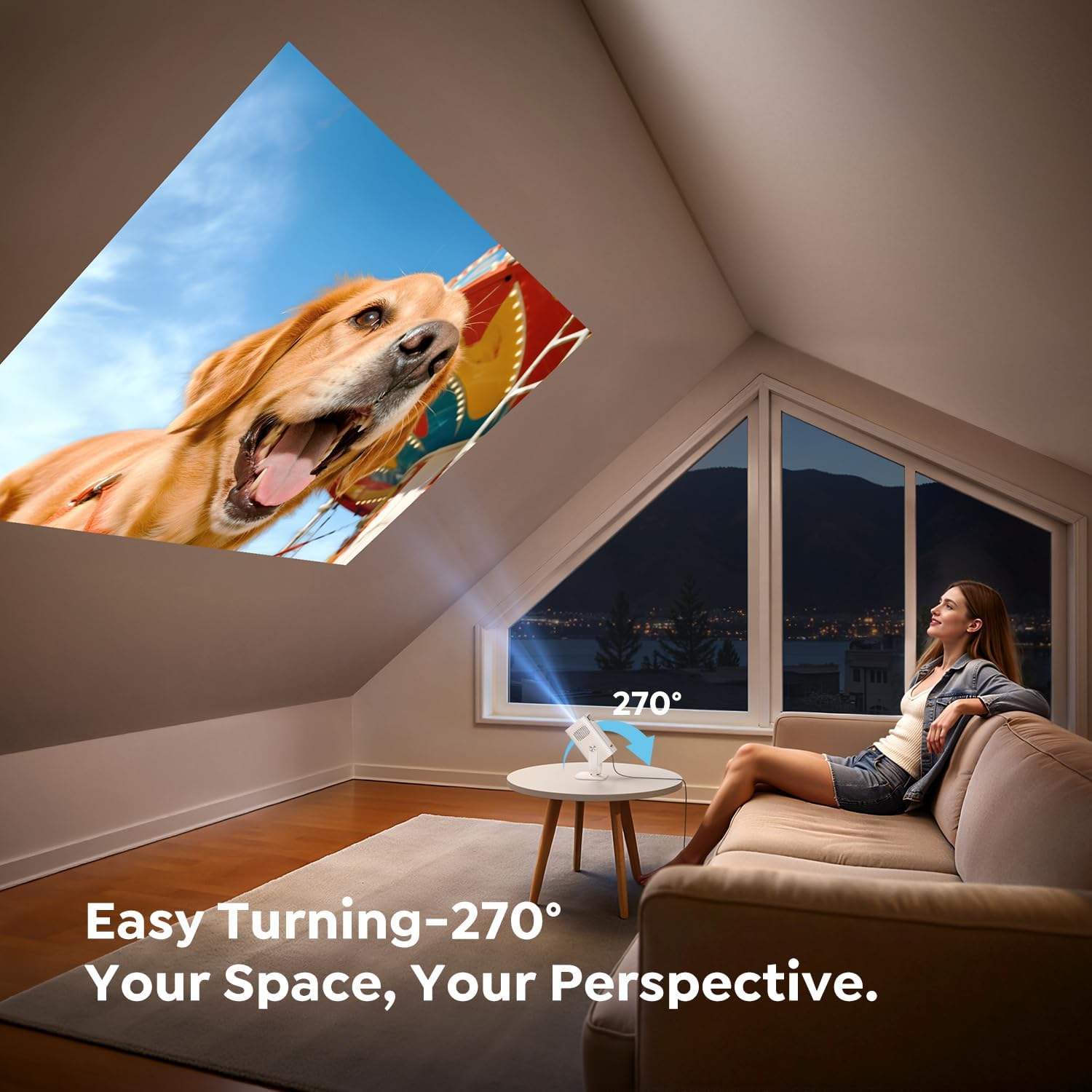 Detalle de TOPTRO Mini Portable Projector (Built-in Android 14) – Ultra Short Throw, 1080P with 4K Support