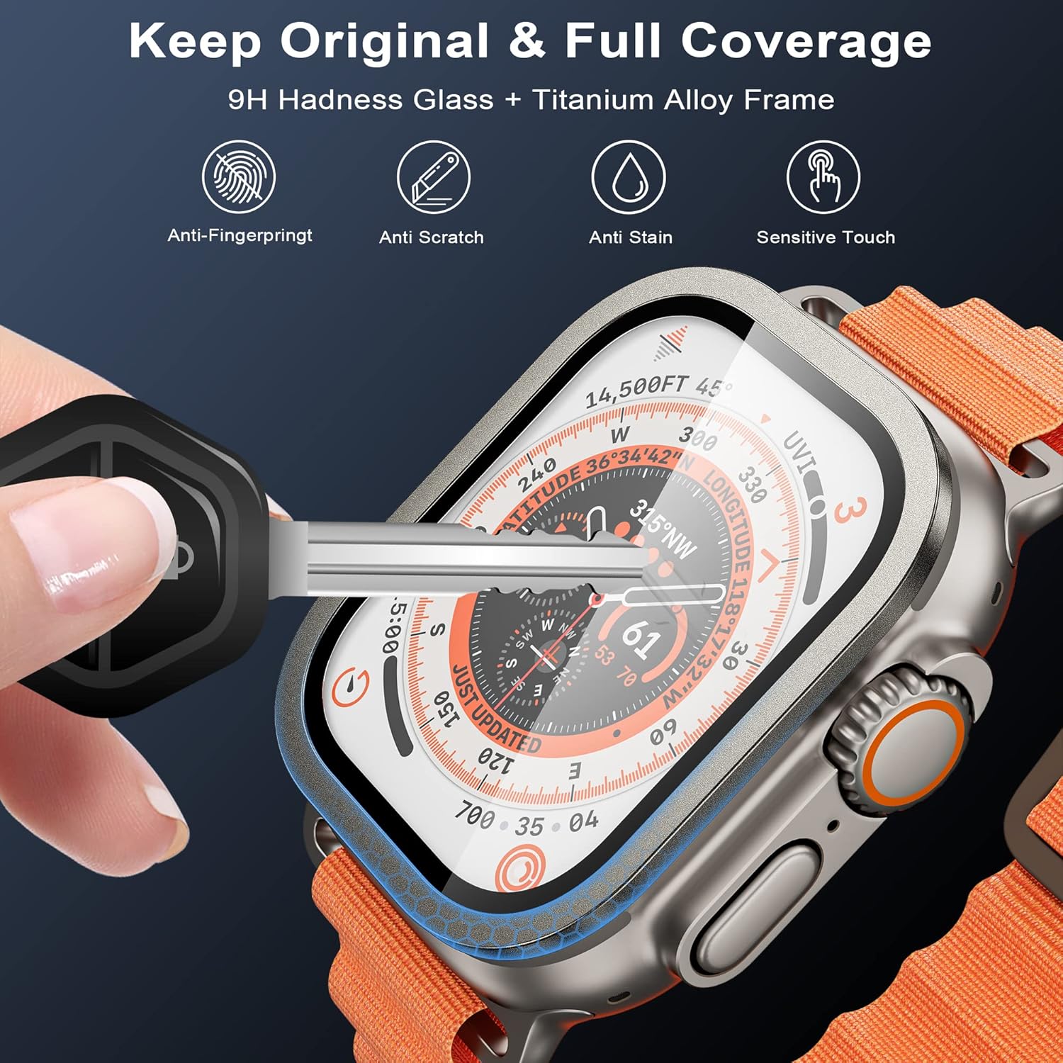 Thumbnail 1 de WSKEN Screen Protector for Apple Watch Ultra 3/2: 49mm 9H Tempered Glass with Titanium Alloy Frame