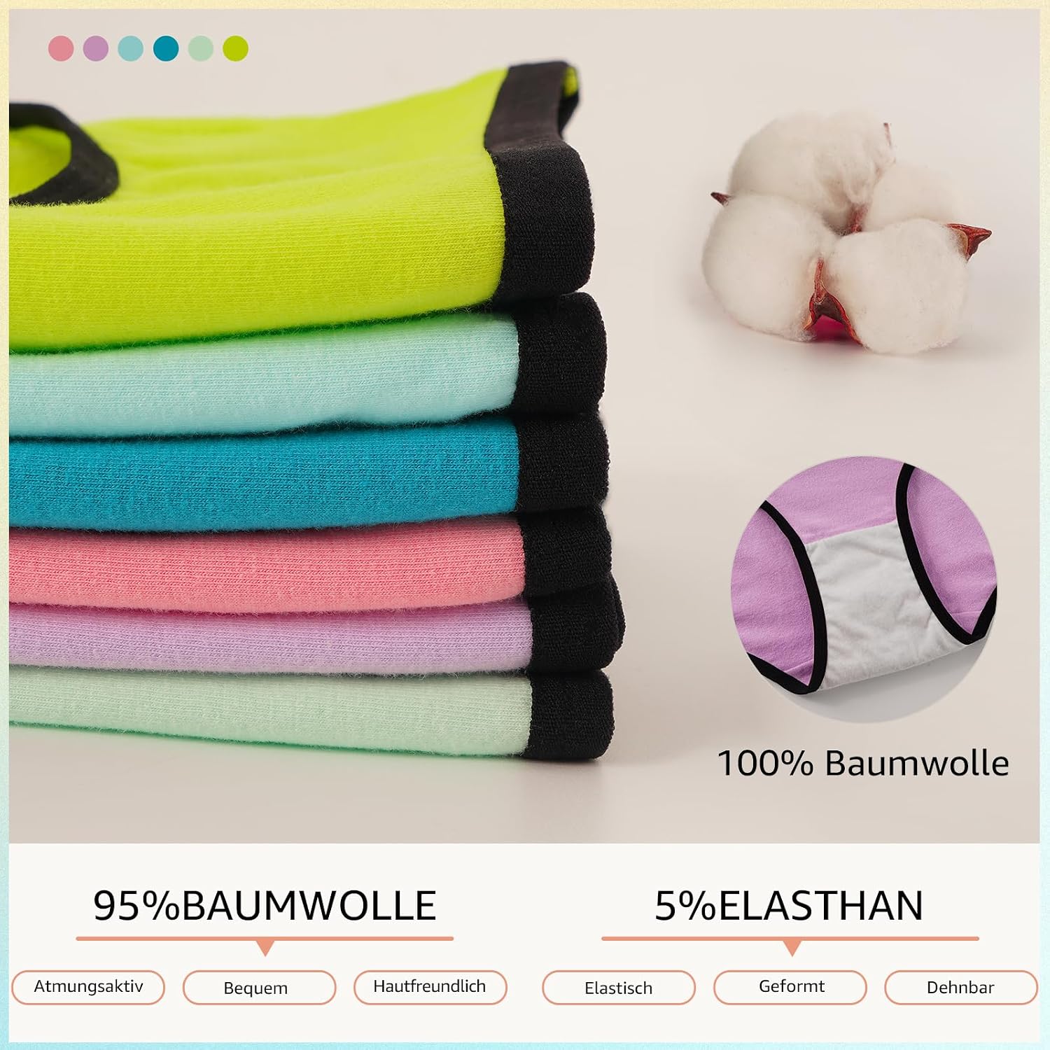 Detalle de INNERSY Unterhosen Mädchen Baumwolle – Bequeme Slips im 6er Pack für Teenager (8–16 Jahre)