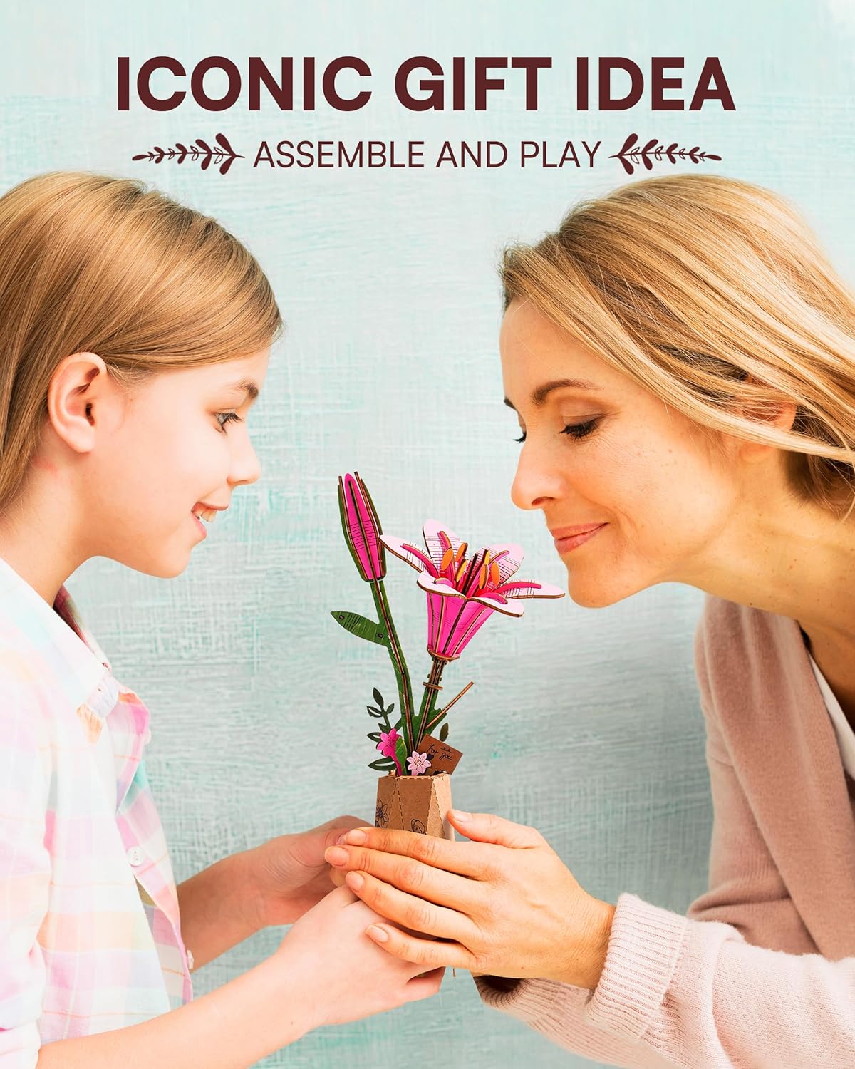Thumbnail 1 de ROBOTIME 3D Puzzle Pink Lily: Wooden Flower Model Kit for Relaxed Crafting & Beautiful Home Décor