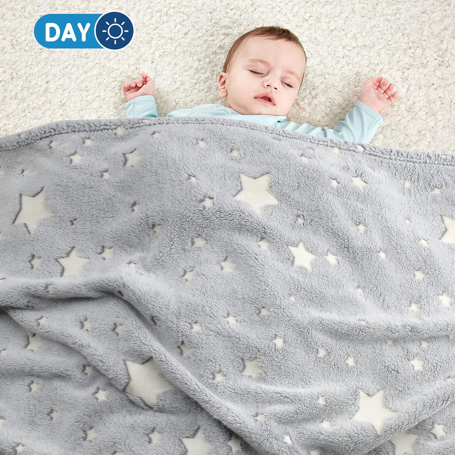 Thumbnail 2 de Ranedo Couverture Douillette pour enfant 190 x 150 cm en flanelle polaire à motifs étoiles (brille dans le noir)