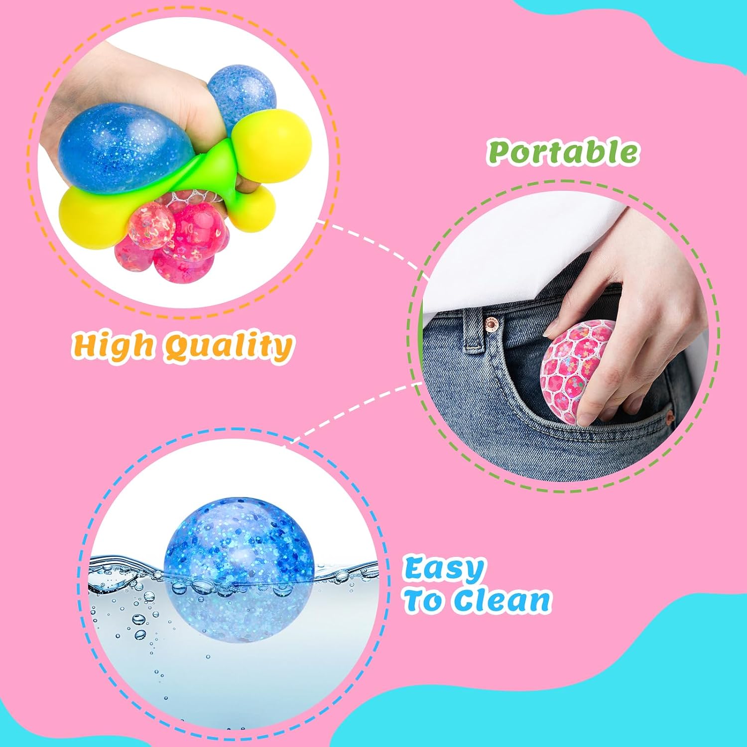 Detalle de BESNEL 4P NEW stress ball 4-pack, sensory squeeze toys with varied effects
