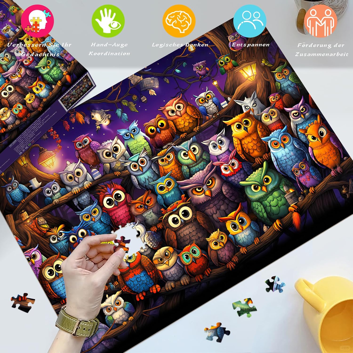 Thumbnail 3 de HUADADA Puzzle 1000 Teile für Erwachsene mit Eule-Motiv (70 x 50 cm)