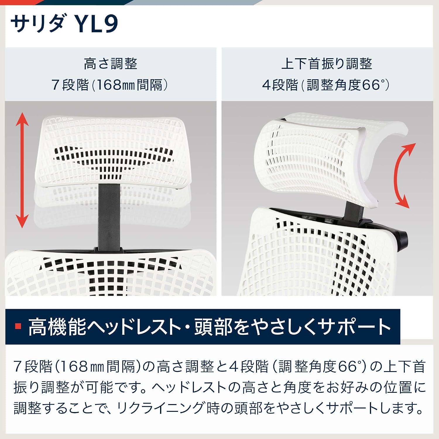 Detalle 2 de イトーキ サリダ YL9-BLEL オフィスチェア エクストラハイバック・メッシュ背もたれ・体重感応式ロッキング