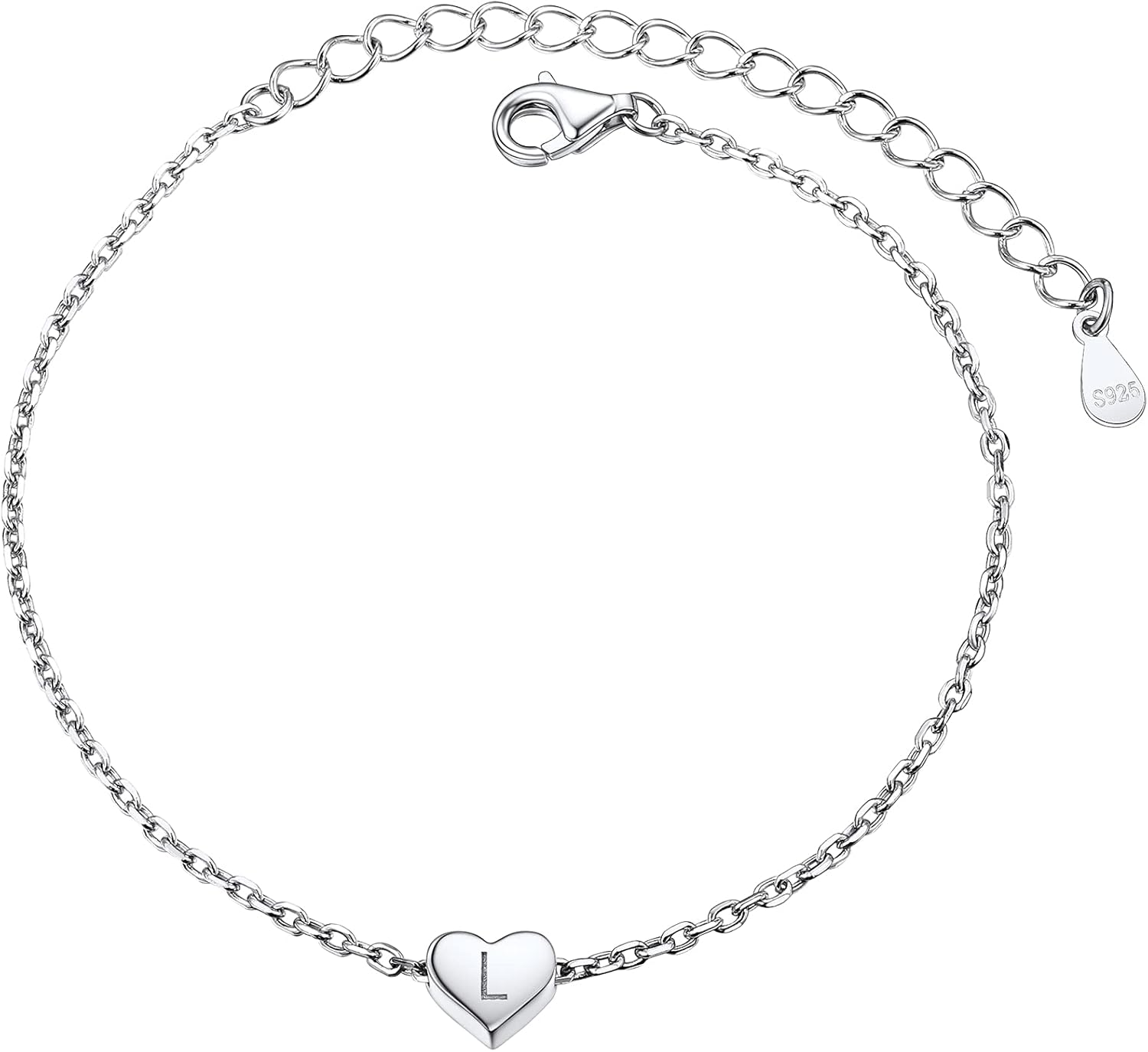 Detalle de PROSILVER Women Sterling Silver Heart Initial Bracelet with S925 Stamp – Adjustable A to Z Alphabet Jewellery