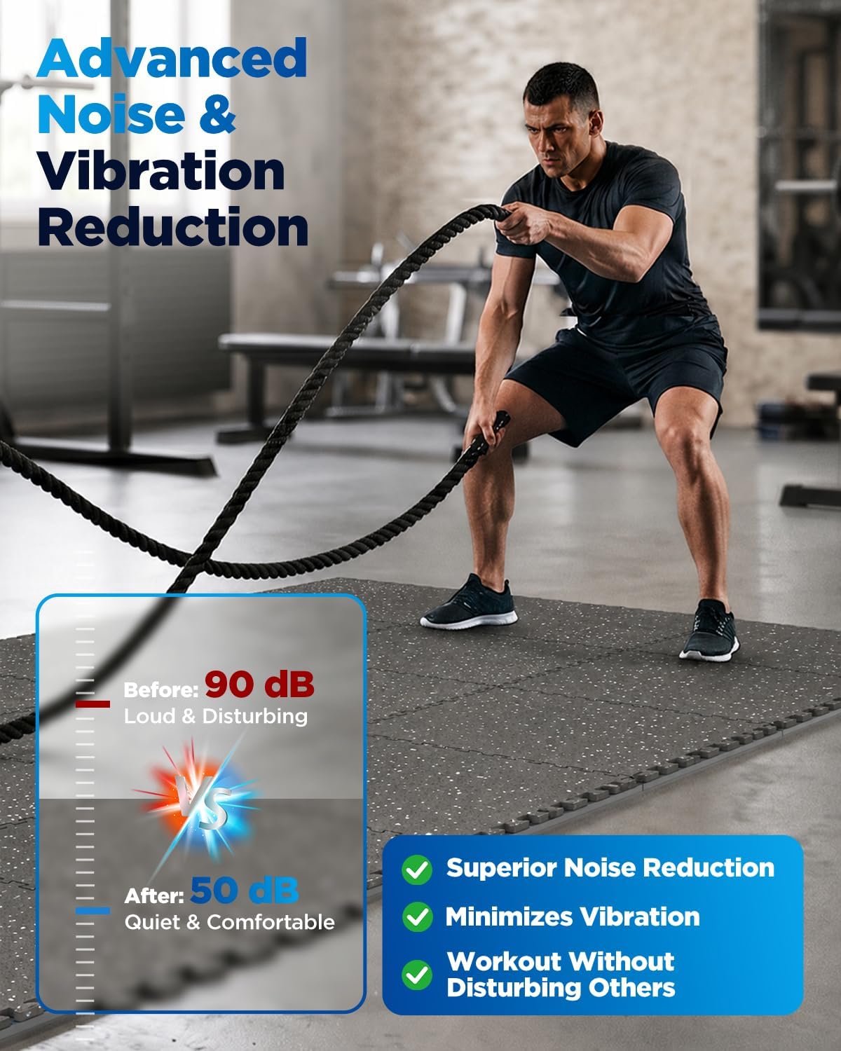 Detalle 1 de VivaLuz VLBW03-GM1-15 Gym Flooring, 0.6-Inch Rubber-EVA, 6 Tiles