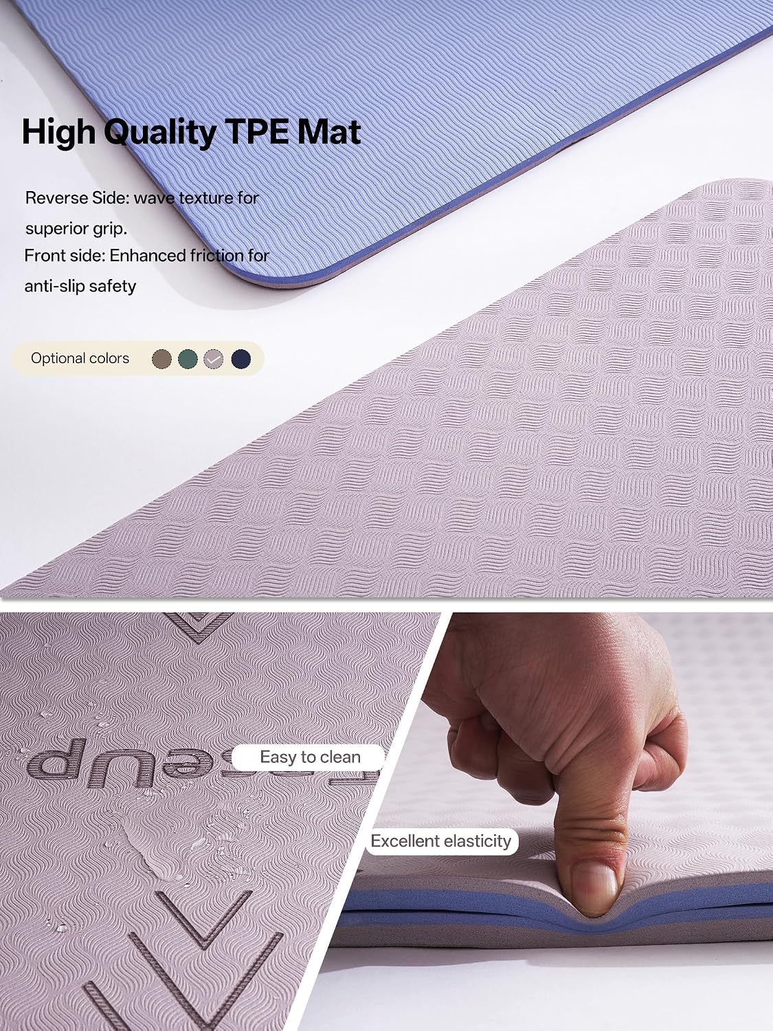 Detalle de EASEUP Large Yoga Mat, 73 × 35.5 in, 10 mm Thick TPE