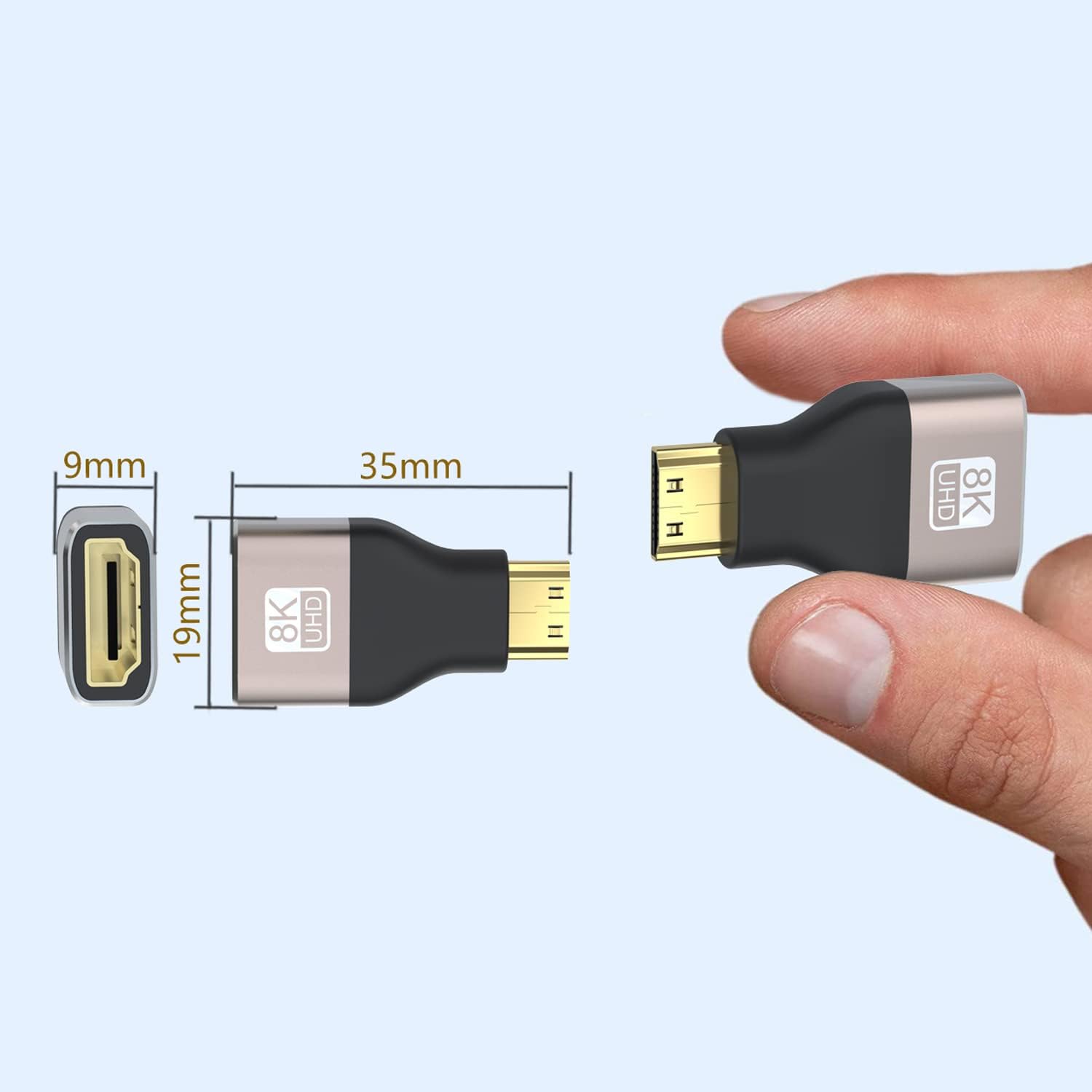 Detalle 2 de VMOJO 8K Mini HDMI (male) to HDMI (female) 2.1 adapter (2-pack) for laptop, camera, projector