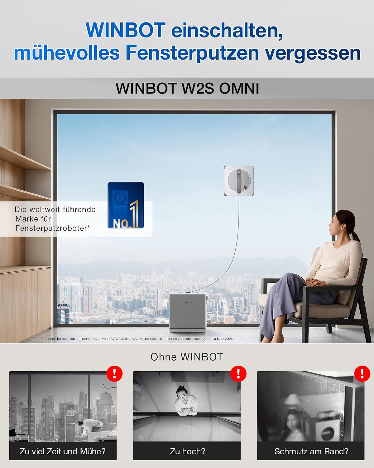 Detalle 2 de ECOVACS WINBOT W2S Omni Fensterputzroboter 12-stufiger Schutz