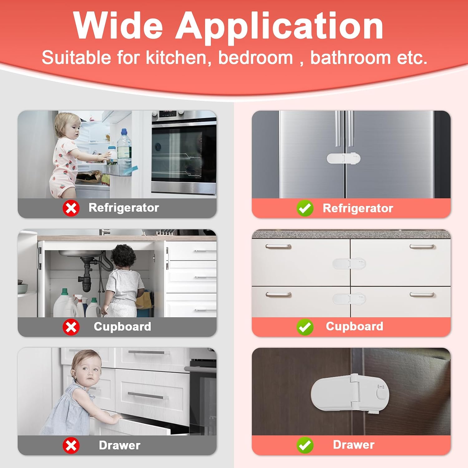 Detalle 2 de REDTRON Child Safety Cabinet Locks 4 pack 🧷