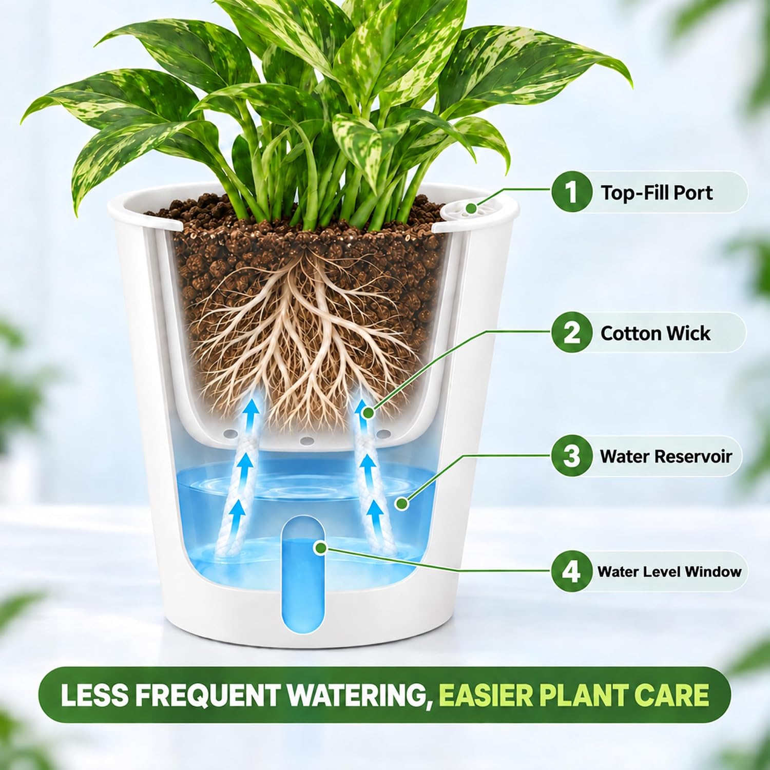 Detalle 2 de TCBWFY 10-Pack Self-Watering Plant Pots, 3-Inch White Pots with Water-Level Window