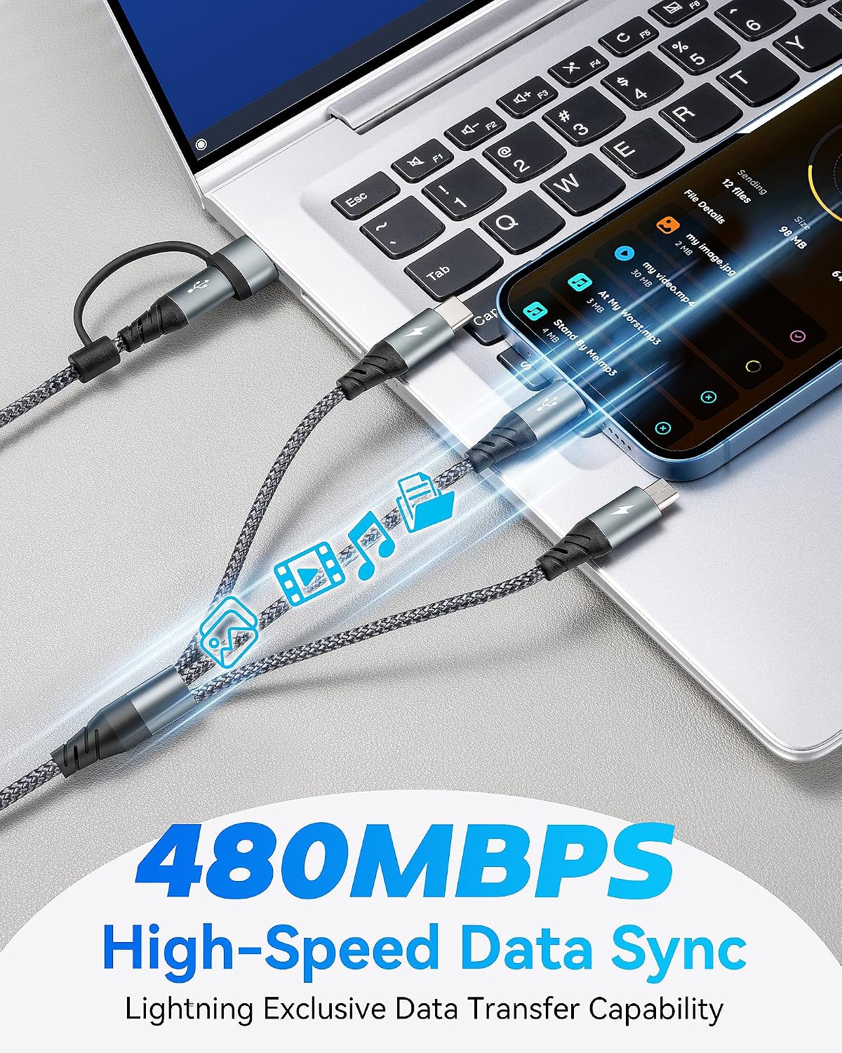 Thumbnail 6 de Miger 5 in 1 Multi-Ladekabel: 1,2 m, USB-A/USB-C, 6 Anschlusskombinationen, 3A Schnellladung
