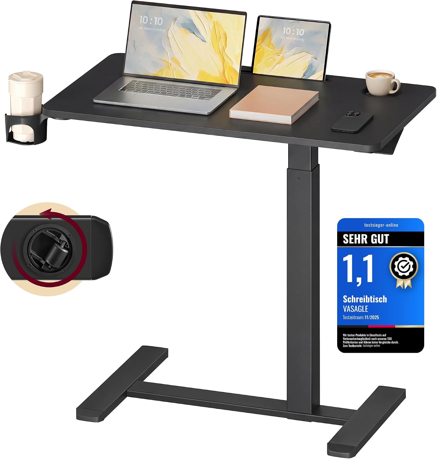 Thumbnail 6 de VASAGLE Beistelltisch mit Rollen LSD600W01 – mobiler Stehtisch, 70 × 40 cm, höhenverstellbar