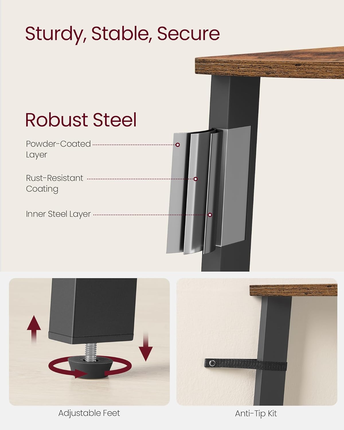 Detalle 1 de VASAGLE ULLS34X 4-Tier Corner Shelf, Rustic Brown and Matte Black