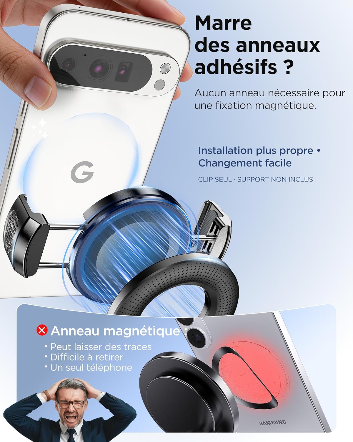 Thumbnail 5 de Clip pour téléphone de voiture MSXTTLY (VMag-GC 2026) magnétique, sans anneau, compatible iPhone/Android — support non inclus