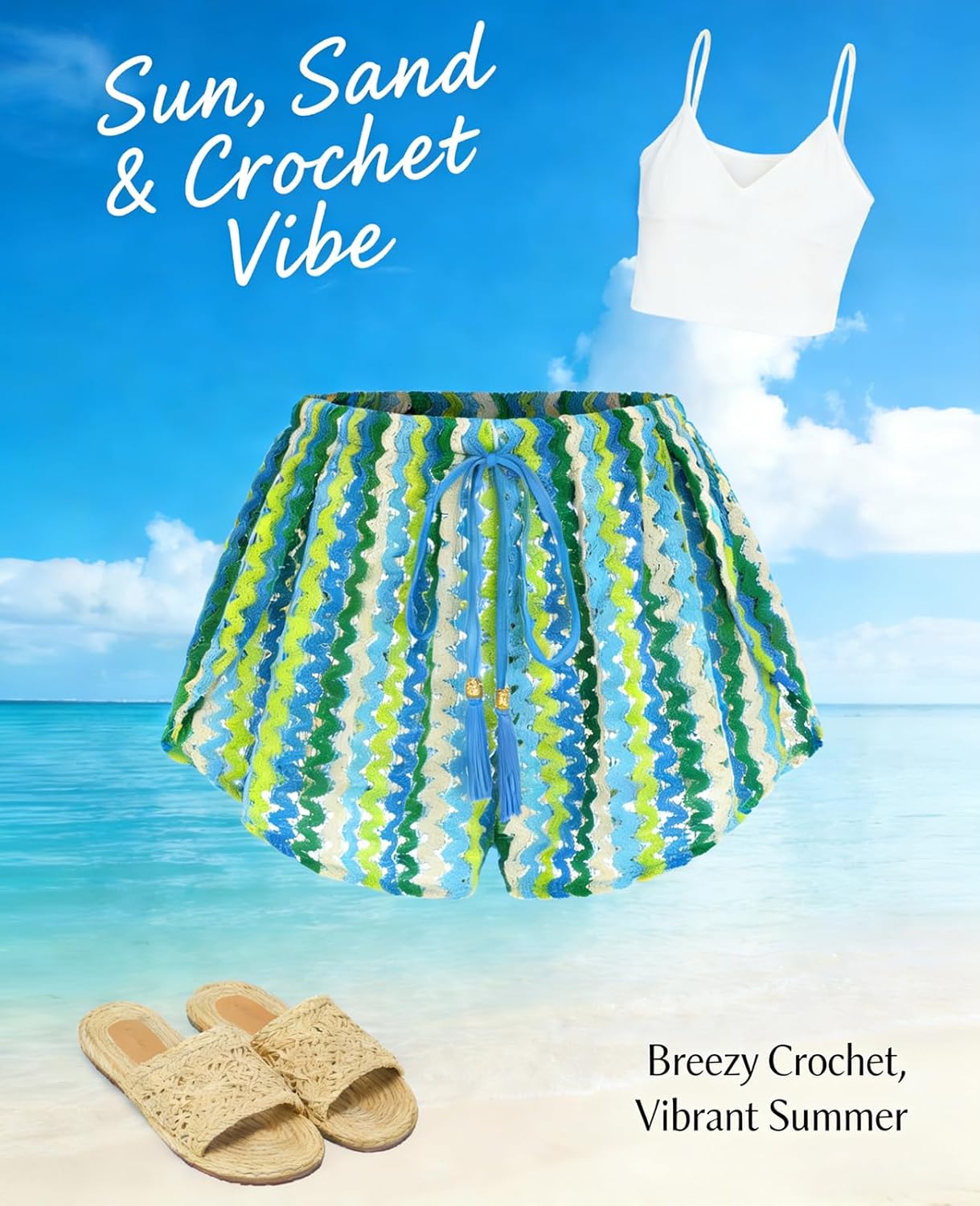 Thumbnail 2 de ZAFUL Crochet Cover Up Shorts for Women – Boho High Waist, Drawstring, Beach Swim Bottom