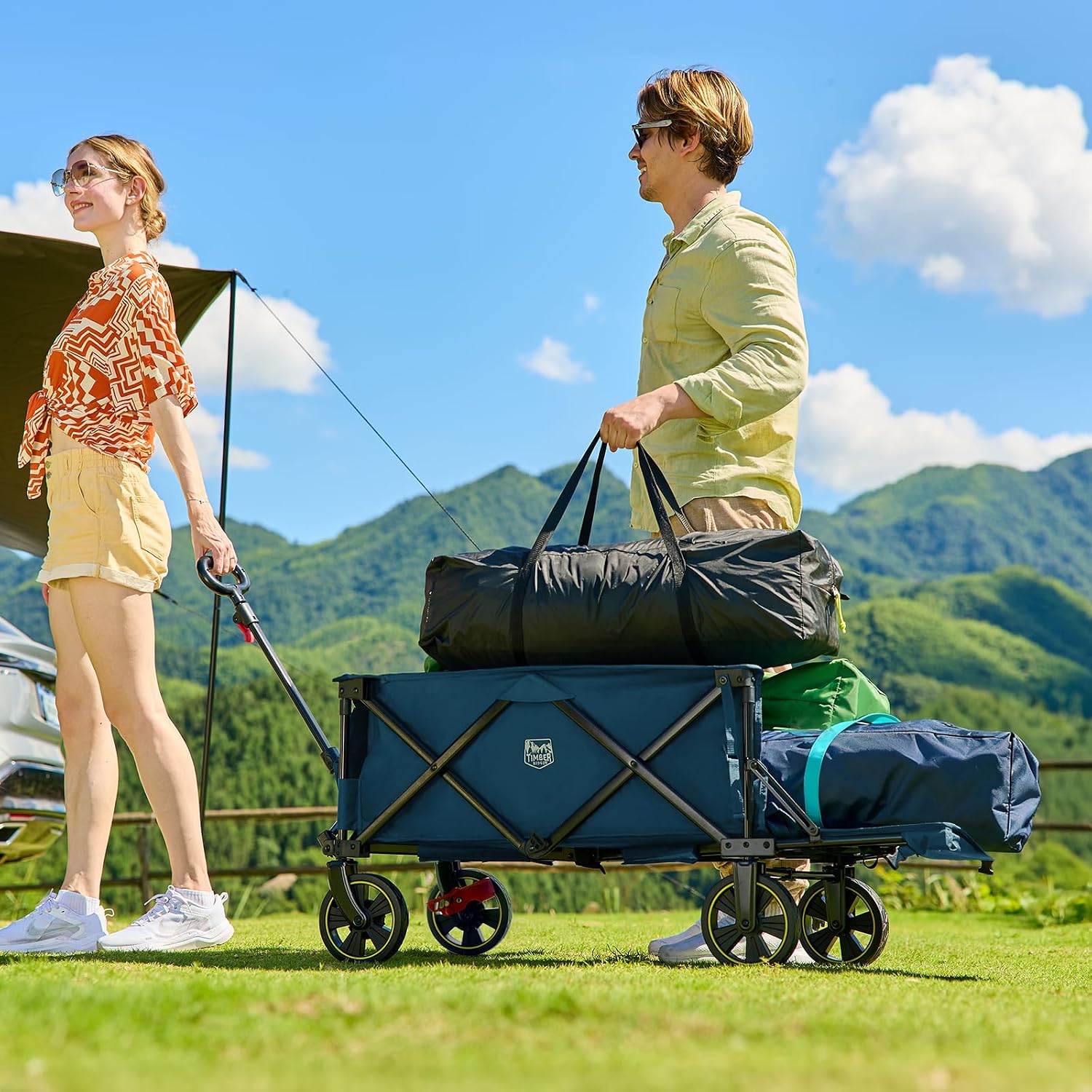 Detalle de TIMBER RIDGE 21826S 350L Folding Wagon with Brake, Adjustable Handle, Brown
