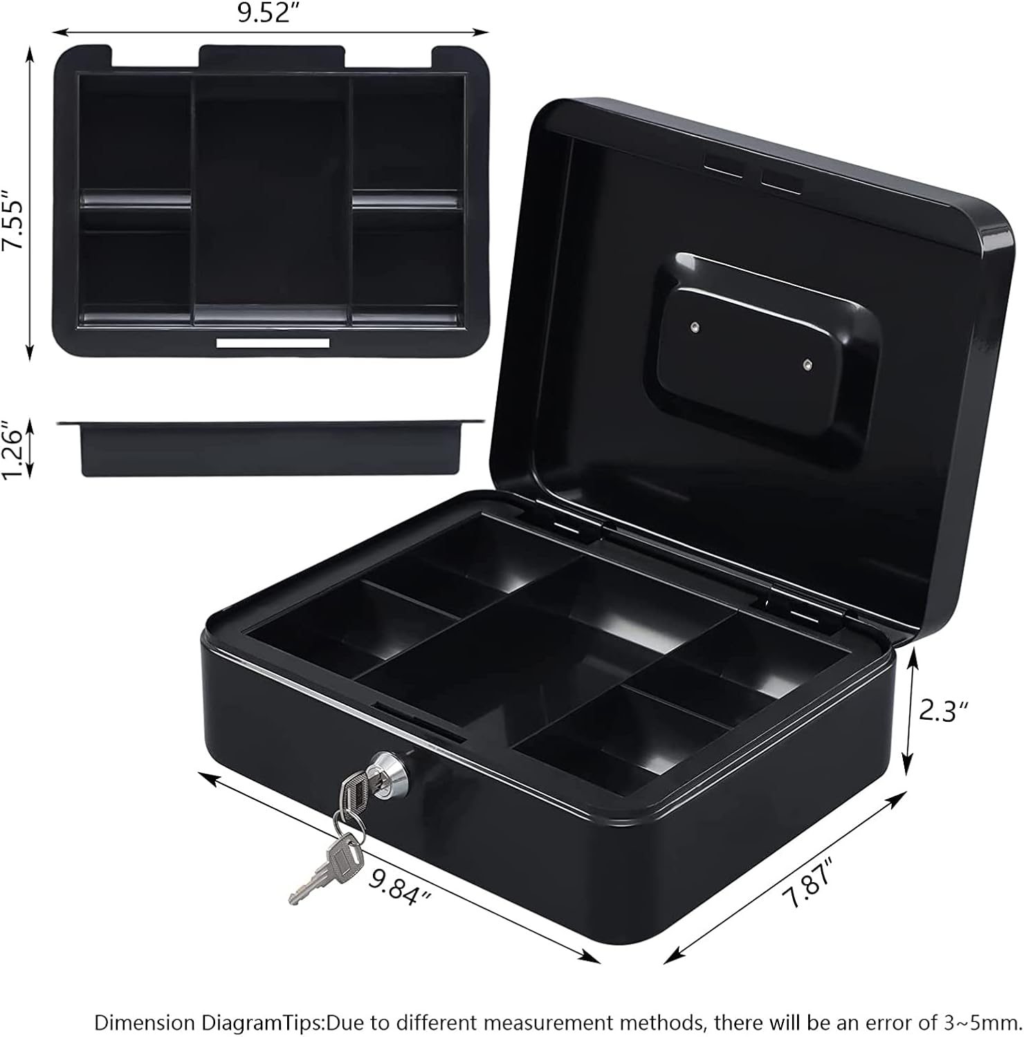 Detalle 1 de KYODOLED GT-CBK-L-BLACK Cash Box with Removable Tray and Key Lock