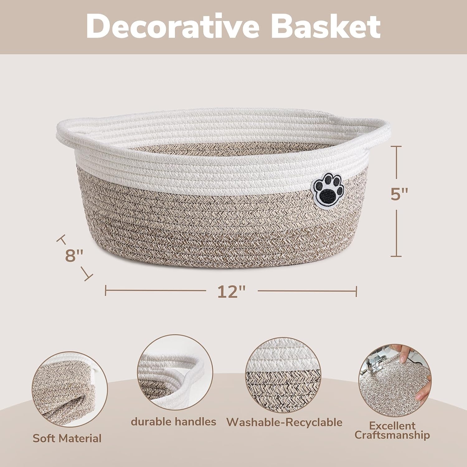 Thumbnail 4 de HiChen Woven Rope Storage Basket, 12 x 8 x 5 Inches