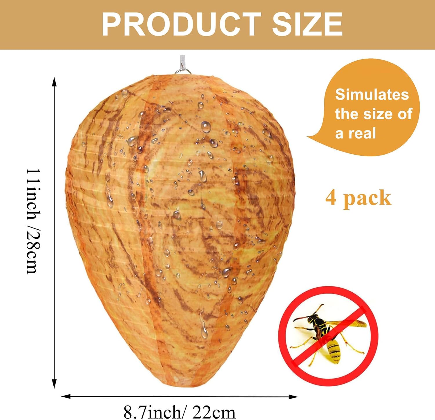Detalle de KSRDOVSA 4-Pack Wasp Nest Decoys, Weather-Resistant Outdoor Hanging